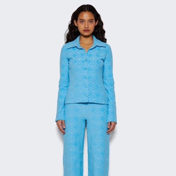 Marine Serre jacquard moon terry cloth top in blue - Picture 2 of 7